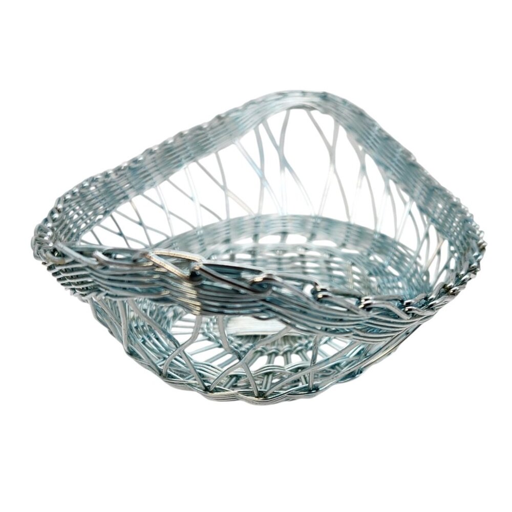 Vintage Woven Wire Breadbasket Metallic Blue Boat Shaped 14" Long MCM - Picture 3 of 6